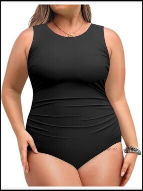Plus Size One Piece Tummy Control Athletic Swimwear with Removable Pads